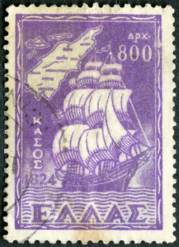GREECE - 1947: shows Sailing Vessel of 1824