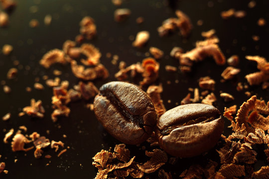 coffee grains near the chocolate chips © tka4