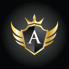 Obraz premium Modern A Crown Shield Wing Logo Illustration, Vector.