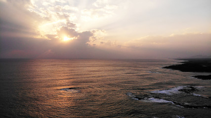 Aerial Sunset View of Satsuma Peninsula Shoreline, Kagoshima