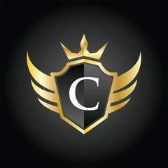 Modern C Crown Shield Wing Logo  Illustration, Vector.