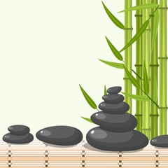 Obraz na płótnie Canvas Bamboo and stones - spa background with place for your text. Vector illustration in flat style