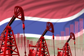 industrial illustration of oil wells - Gambia oil industry concept on flag background. 3D Illustration