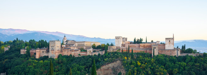Alhambra At Dusk Sunset View From Mirador de San Nicolás Viewpoint, Granada Andalucia Spain