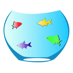Illustration of fishbowl acquarium with multi colored fish