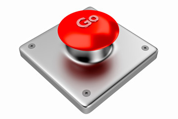 3D rendering. Red web button with go. Button on white background. Red buttons with word.
