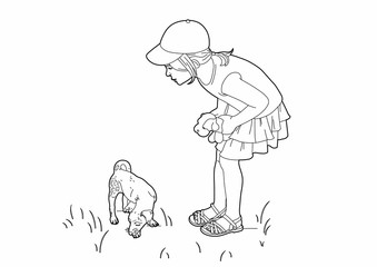 Drawing of a girl with her dog