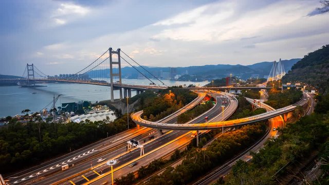 Time lapse Tsingma bridge in Hongkong at night