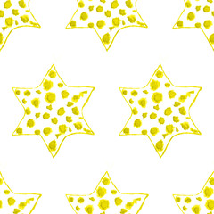 Seamless Watercolor Stars Pattern. Magic Festive Background. Hand Drawn Doodle Stars. Baby Design. Abstract Rapport for Wallpaper, Textile, Linen, Wrapping, Posters, Cards, Banner. New Year, Birthday 