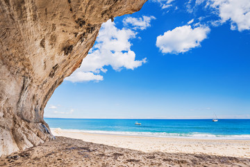 Beautiful Cala Luna beach near Cala Gonone village, Sardinia island, Italy. Famous landmark and travel touristic destination in Europe
