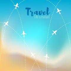 Vector blurred beach and ocean for treveling card, and summer background. Travel illustration.