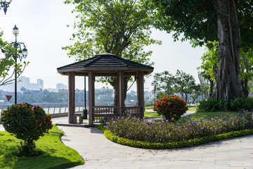 Pavilion in garden at riverside
