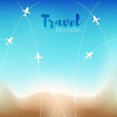 Vector blurred beach and ocean for treveling card, and summer background. Travel illustration.