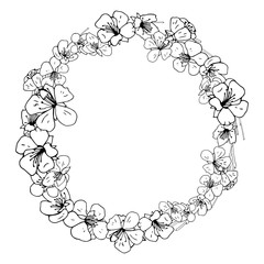 A hand drawn wreath of apple flowers