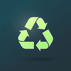 Recycle Vector icon. Trash symbol. Eco bio waste concept. Arrow 3d realistic design green illustration dark background.
