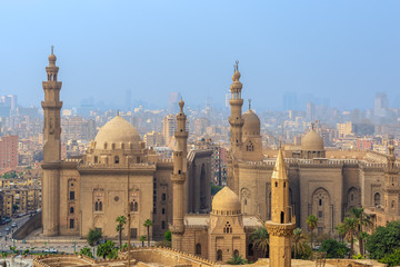Aerial view of Cairo city from Salah Al Deen Citadel (Cairo Citadel) with Al Sultan Hassan and Al...
