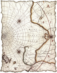 Yellowed and stained piece of old map