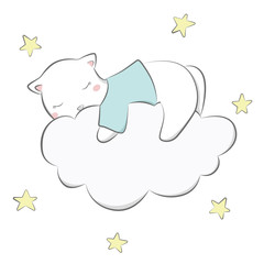 Little baby kitten sleeping on a cloud.