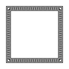 square frame with seamless meander pattern. greek fret repeated motif. black vector meandros border from continuous lines on white background. textile paint. classic ornament. greek key