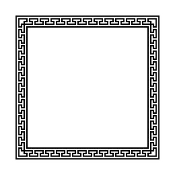 square frame with seamless meander pattern. greek fret repeated motif. black vector meandros border from continuous lines on white background. textile paint. classic ornament. greek key