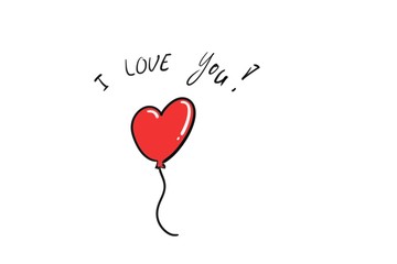 red heart balloon with I love you in the background