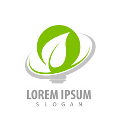 Green leaf arrow bulb logo concept design. Symbol graphic template element