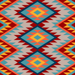 Kilim. Ethnic geometric ornament. Pattern of bright rhombuses. Seamless vector pattern. - obrazy, fototapety, plakaty