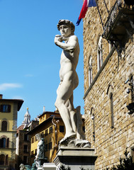 Statue of David by Michelangelo on the Piazza della Signoria, Florence, Italy
