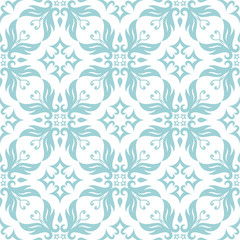 Seamless pattern with blue flowers On white background for textile