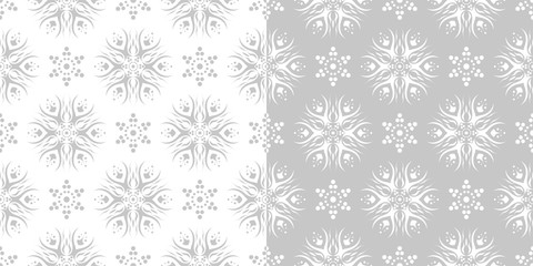 Floral seamless patterns. Gray and white backgrounds compilation