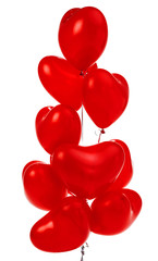 Air Balloons. Bunch of red heart shaped foil balloons
