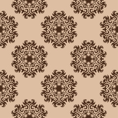 Beige brown floral seamless background. Pattern with flowers