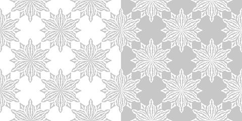 Floral seamless patterns. Gray and white backgrounds compilation