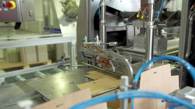 Sugar in packs on the conveyor in the factory