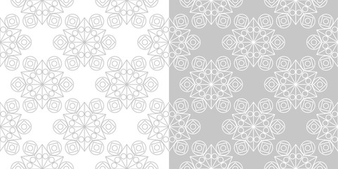 Geometric monochrome seamless backgrounds compilation. Gray and white design