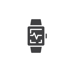 Smart watch with heart rate vector icon. filled flat sign for mobile concept and web design. Smartwatch fitness app simple glyph icon. Symbol, logo illustration. Pixel perfect vector graphics