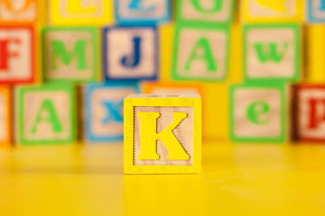 Photograph of colorful Wooden Block Letter K