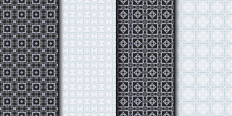Set of Seamless Geometrical Linear Texture. Original Geometrical Puzzle. Backdrop. Grey color. Vector illustration
