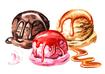 Various ice cream with syrup