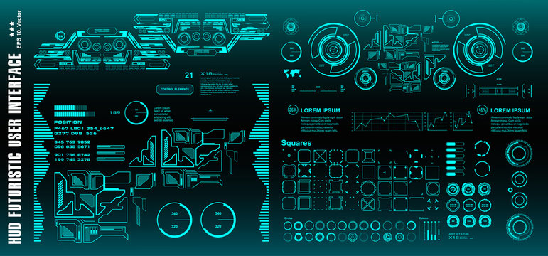 Sci-fi futuristic hud dashboard display virtual reality technology screen, target