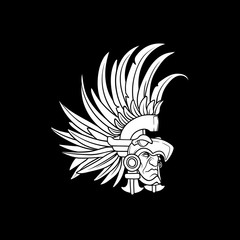 Contour of the tribal warriors head with the helmet decorated with feathers