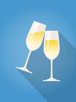 Two glasses of champagne in flat design.