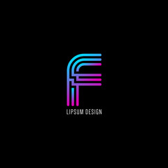 Abstract letter F logo design template. Colorful mono line letter vector icon