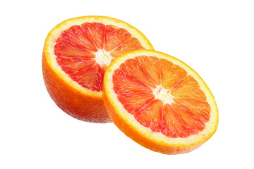 Red blood orange fruit with slices isolated on white background