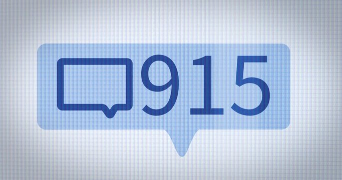 Counter of comments on a blue background in a social network on the screen close up, animation