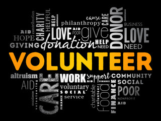 Volunteer word cloud collage, social concept background