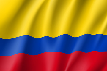 Republic Columbia national flag. Patriotic symbol in official country colors. Illustration of South America state realistic flag. Vector icon