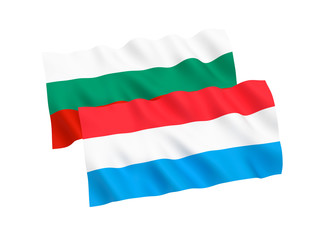 National fabric flags of Bulgaria and Luxembourg isolated on white background. 3d rendering illustration. 1 to 2 proportion.