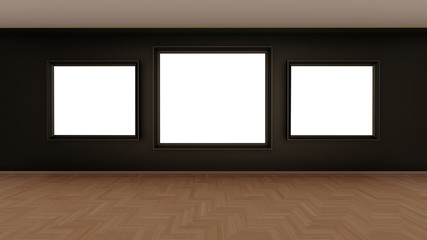 Frames on the gallery wall, 3D illustration