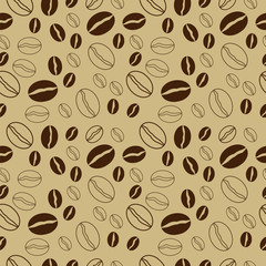 coffee beans seamless pattern. Brown vector background.